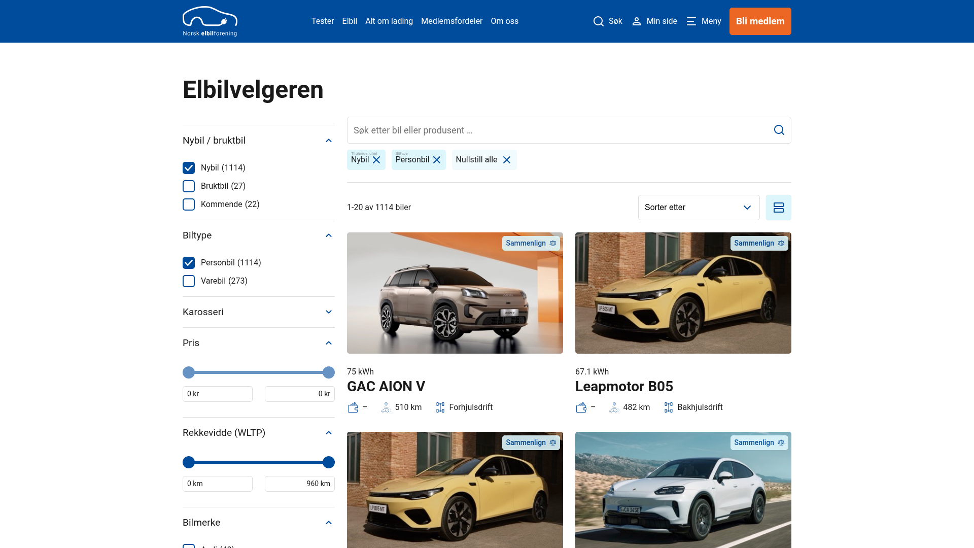 Elbilvelgeren — finding your preferred EV